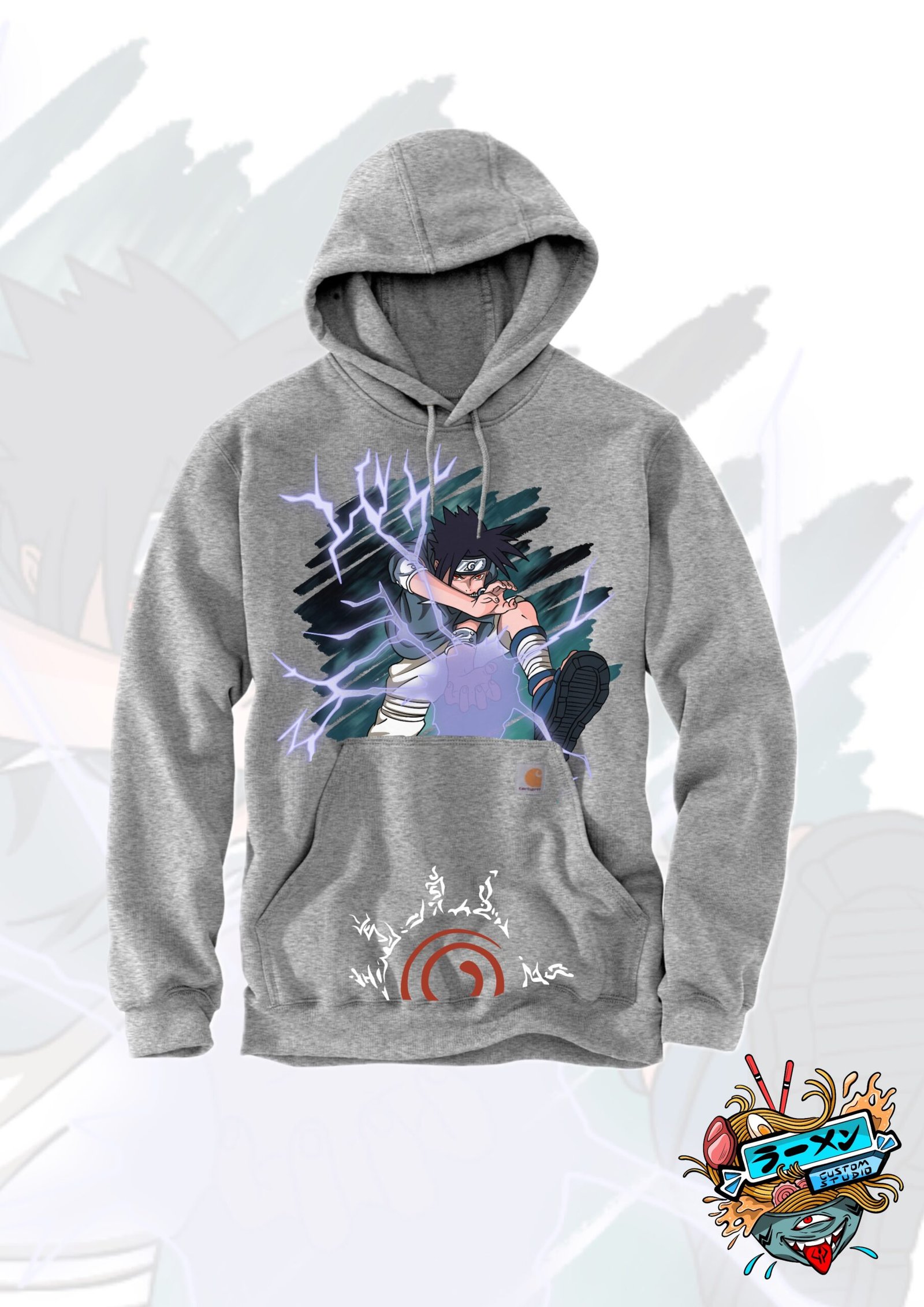 Sasuke Carhartt Hoodie Loose Fit Sweatshirt Hand Painted Custom Design